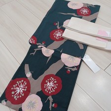 New kimono shop and elegant moss green plum summer kimono 3-piece yukata set