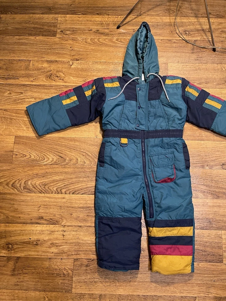90s Kids M Ski Suit Snowsuit Vintage VTG Color Block Boys/Girls - Image 3 of 4