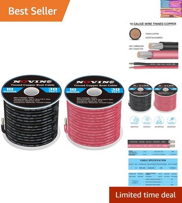 10 Gauge Marine Wire 10 AWG Marine Grade Wire Include 10 Gauge 30FT Red & 30F...