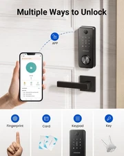 Proscenic L60 Smart Lock [Zinc Alloy IPX5 Weatherproof] Fingerprint Keyless 
