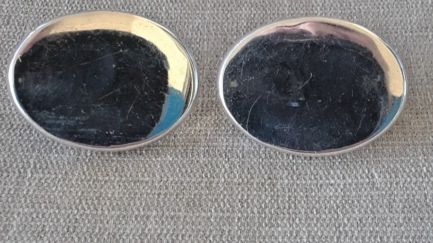 Gemelos ovalados grandes de plata de ley firmados por México LM de aproximadamente 1,25" x 1" de colección Foto 2 de 4