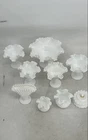 Vintage Milk Glass White Hobnail Ruffled Edge Compote Bowl Dishes Lot Of 8