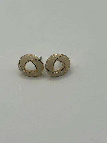 Vintage Trifari Cream And Gold Tone Post Earrings Estate Jewelry