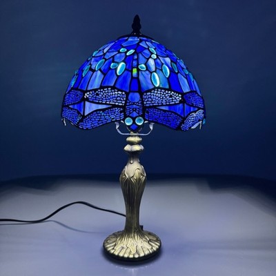 Tiffany blaue Libelle Stil Tischlampe 10'' Handarbeit mehrfarbig Buntglas