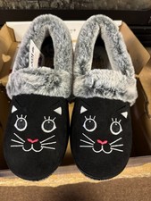 NEW Skechers Bobs Women's Too Cozy Meow Pajamas Black Cat Kitten Slippers- 9
