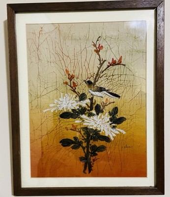 Batik Silk painting by P. Chan: Birds and flowers