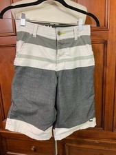 Tony Hawk Boys Hybrid Shorts Size 10 White Gray Blocks EUC NotZip Fly Button Mus