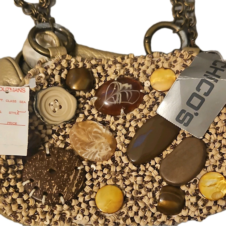 NWT Vtg Chico’s Petree Beaded Hand Bag With Button, Shell, Rock embellishments  - Image 2 of 4