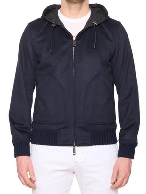 KITON KIRED ''Barwa'' Navy Cashmere Reversible Hooded Bomber Jacket US S EU 48 NEW
