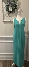 Gap Aqua Slub Cotton Maxi Dress Sleeveless Split Neck Casual Tank Dress Size M