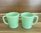 Fire-King Jadeite Glass Mugs - Set of 2 With Handles