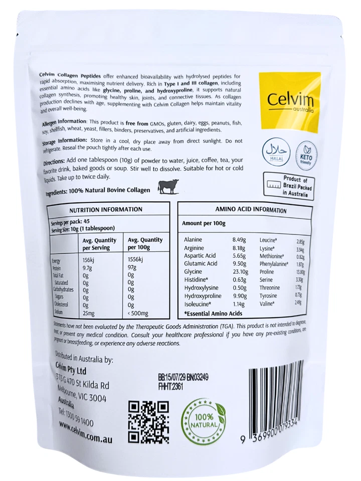 Proteína em pó Celvim Pure Hydrolysed Collagen Peptides | 45 porções | GrassFed - Imagem 2 de 4