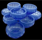 Eight Vtg. Imperial Glass Co. Beaded Block  Ice Blue Round Lily/Berry Bowls.