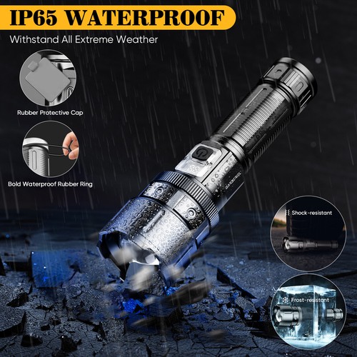 1000000LMS Zoom LED Flashlight Rechargeable Tactical Super Bright 30W Torch Lamp - Picture 8 of 12
