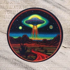 UFO Flying Saucer Patch Area 51 Alien Sublimated Sci-Fi Iron-on Badge Applique