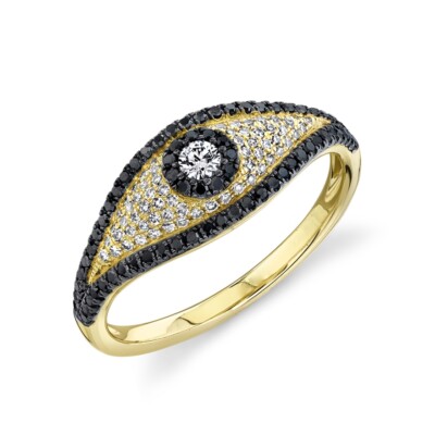 14K Gelbgold Diamant Auge Ring schwarz weiß rund natürlich böse alle sehen 0,46