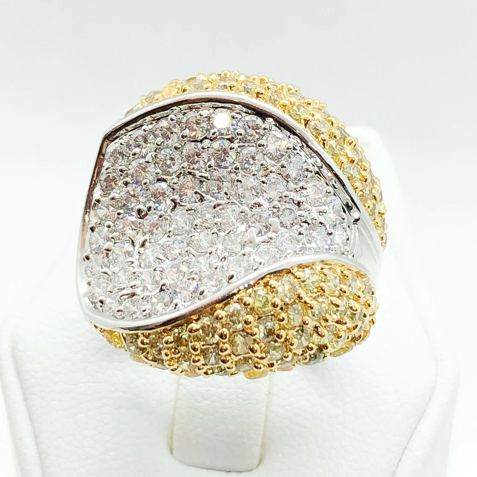 R0117 Mujeres Moda Joyería Oro Amarillo Blanco Plato Compromiso Anillo de Boda Regalo Foto 2 de 4