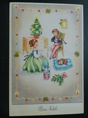 Merry Christmas Postcard Children Playing Holly PMCE Z469