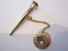 VINTAGE GOLD TONE GOLF TEE AND ENGRAVED INITIAL BALL FOB GOOD LUCK CHARM BRASS