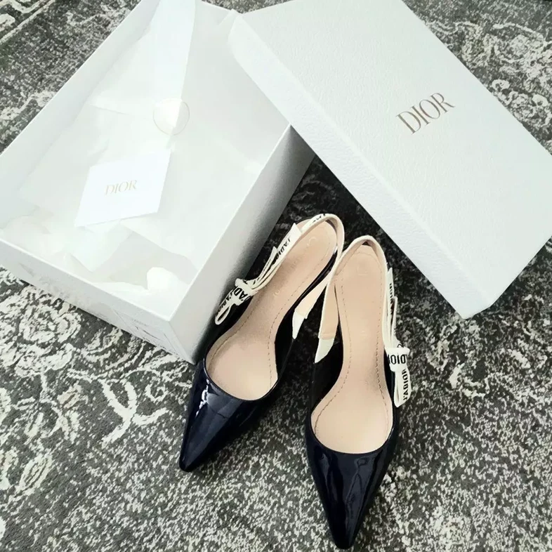 Escarpins Christian Dior talon écharpe cuir bleu marine EU34/US4 quasi inutilisés