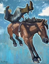 Original Western Cowboy Painting Horse Bronco Signed Liam Matthew Maynard Dixon