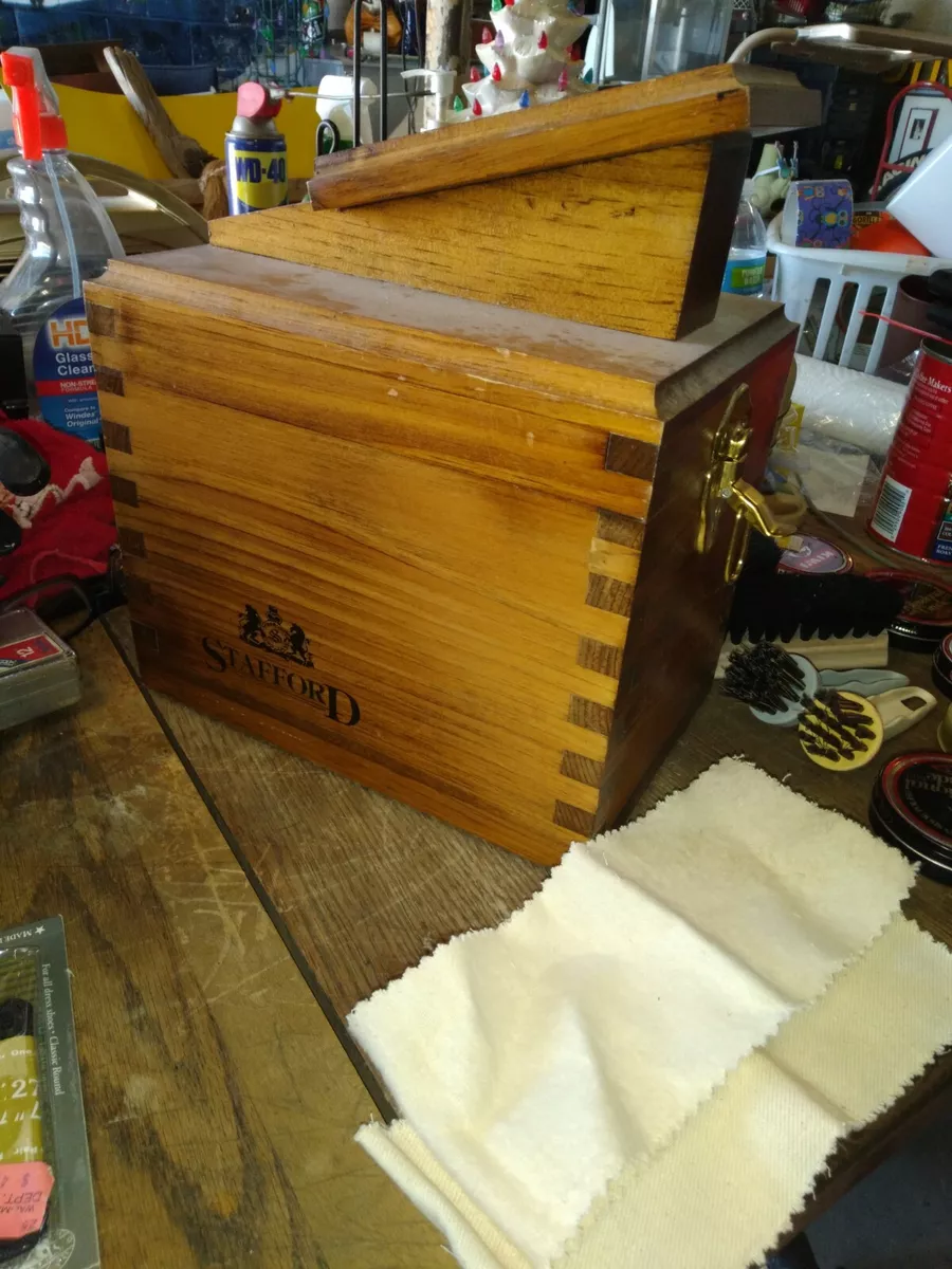 VINTAGE STAFFORD SHOE SHINE KIT/BOX--GOOD SHAPE-INCLUDES CONTENTS-DOVETAIL  BOX