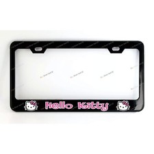 Hello Kitty Black Metal License Plate Frame Screw Caps