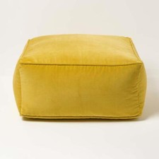 Velvet Pouffe Cube Square Bean Bag Piped Edging Large Plush Footstool