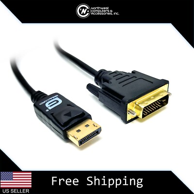 Gigacord 6ft DP DisplayPort Male to DVI-D Dual Link Male Cable Black, PC Monitor