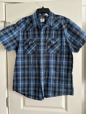 Levis Shirt Mens XL Plaid Pearl Snap Short Sleeve Button Up Western Cowboy