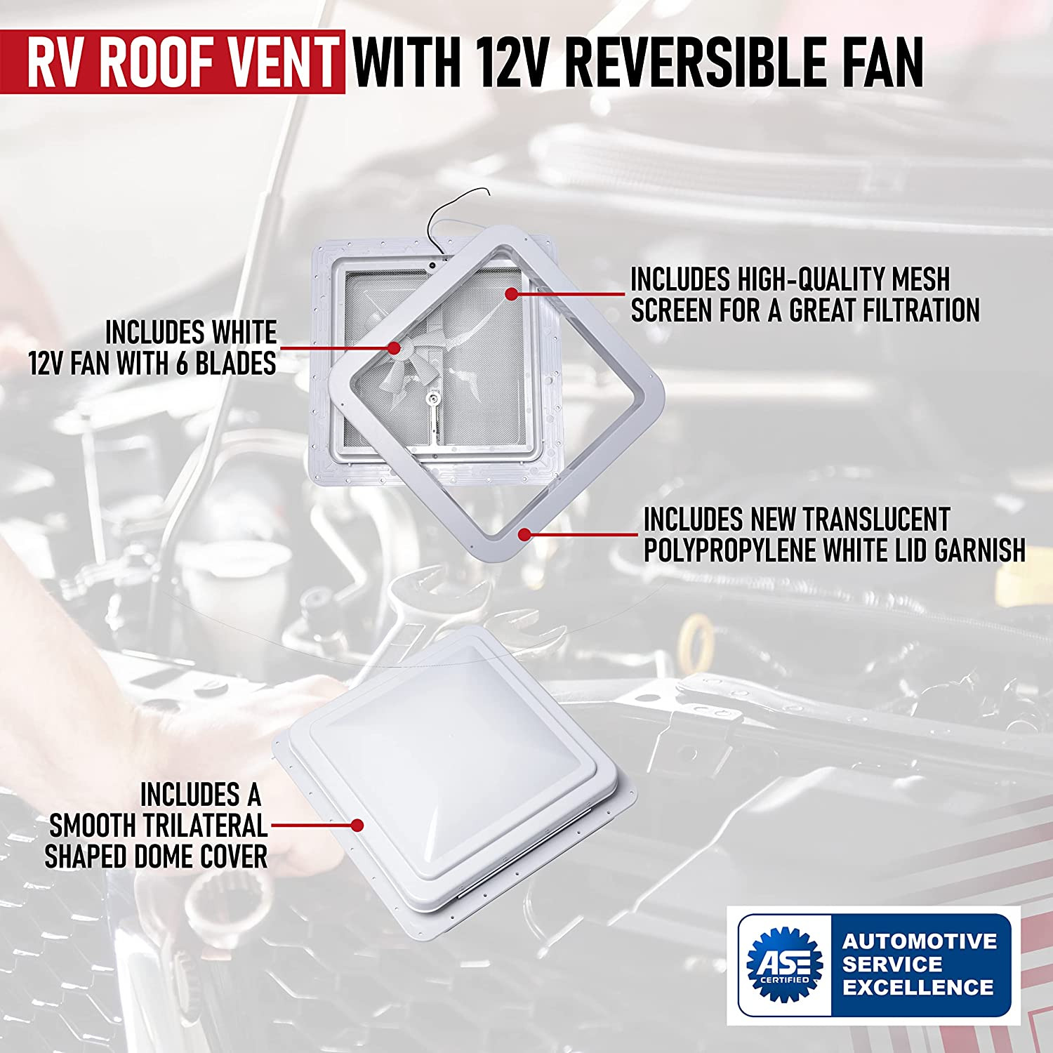RV Roof Vent with 12V Fan - Fits Camper Trailer Vans, Motorhome, 5Th Wheel - 14"