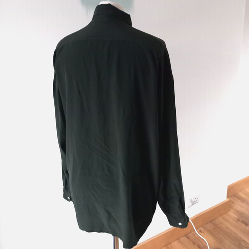 Jigsaw Women's Shirt UK 12 14 Darkest Green 100% Silk Long Sleeve Collared Basic - Picture 7 of 9
