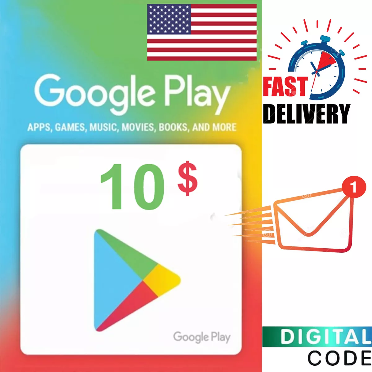 Google Play Card 10 Dollar - $10 Google Play Gift Card digital Key - US  ONLY