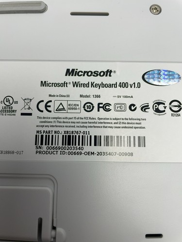 Microsoft Wired Keyboard Model 1366 400 V1.0 Mouse Combo White Vintage USB - Picture 12 of 13