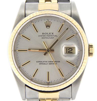 Rolex Datejust Mens 2Tone 18K Gold & Stainless Steel Jubilee Band Silver 16013