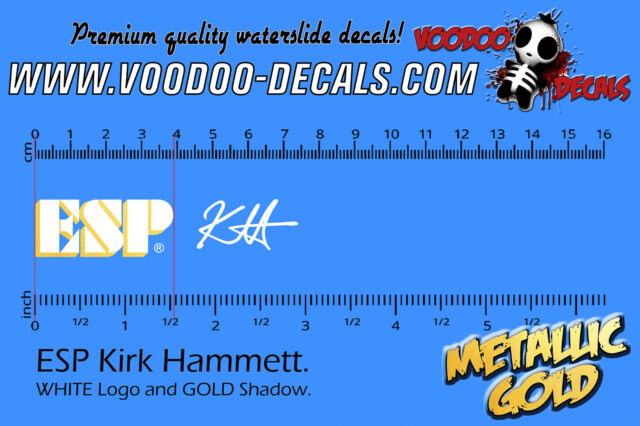 ESP Kirk Hammett (WHITE Logo & GOLD Shadow) Waterslide decal
