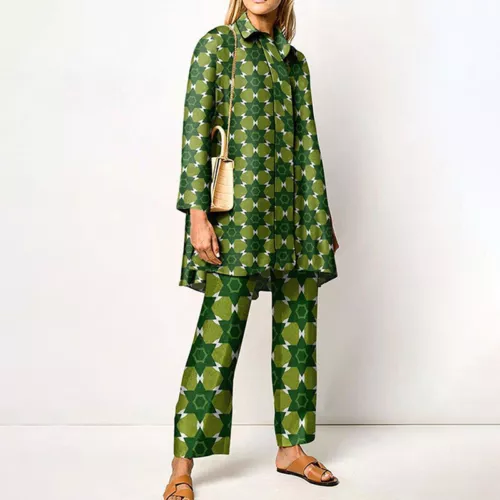Ladies Two Piece Outfit Long Sleeve Lounge Sets Women Loose Fit Travel Lapel - Picture 4 of 19