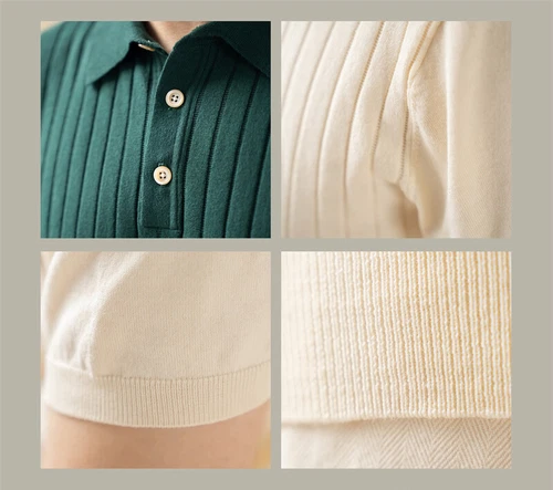 Camisa Tejida Vintage Moda Rayas Manga Corta Camisetas Hombres Camisa Suéter - Imagen 11 de 27