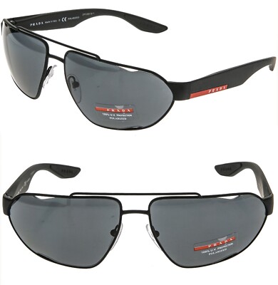 PRADA LINEA ROSSA CORE 56U Black Sport Polarized Oval Aviator Sunglasses PS56US