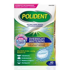 Polident Overnight Antibacterial Dental Appliance Cleanser Tablets, 60 Count