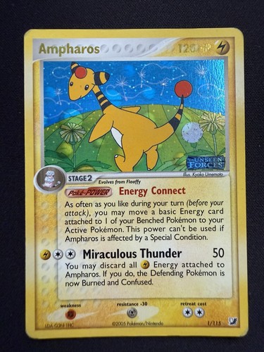 Ampharos 1/115 Pokémon Unseen Forces Reverse Holo Stamped Rare card