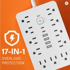 Power Strip Surge Protector 17-in-1 – 11 Outlets 6 USB Ports w/ Type-C, 5ft/10ft
