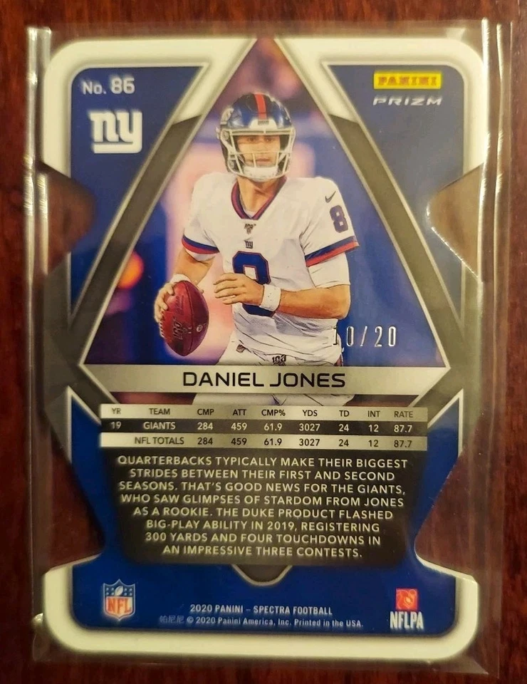 2020 Panini Spectra Neon Pink Prizm Die-Cut /20 Daniel Jones #86 - Image 2 of 2