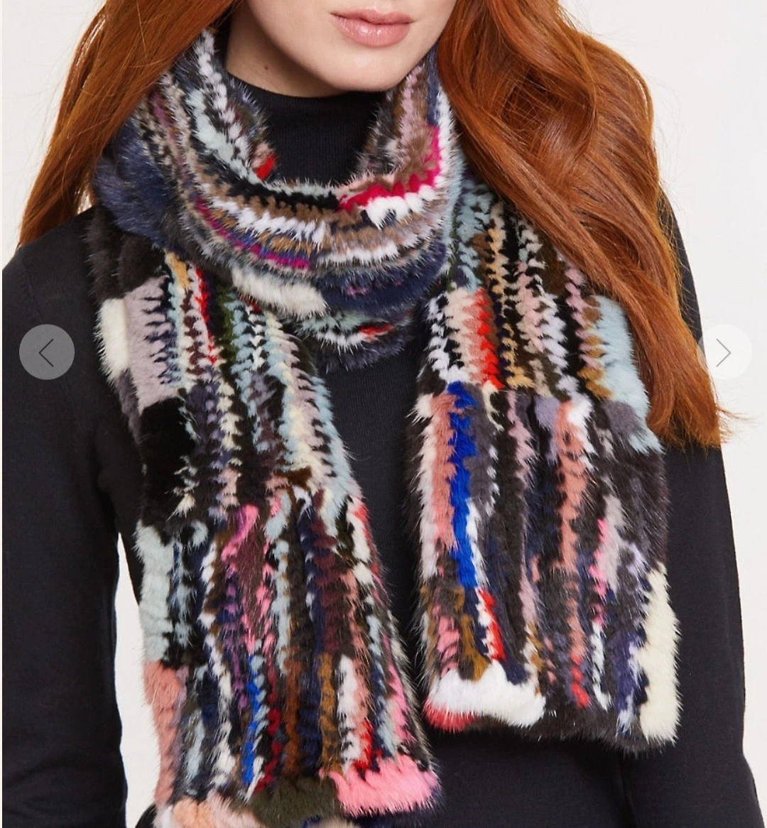 Danish 100% Mink Knit Fur Scarf Luxurious Jewel Tones Colorful 70" X 7"-11"