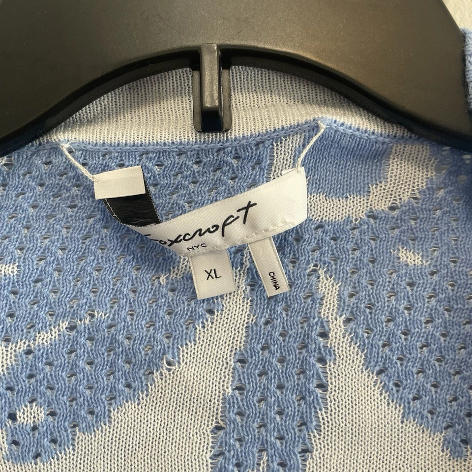Suéter Foxcroft Para Mujer Talla XL Floral Azul/Blanco Cárdigan Tejido Punto Texturizado Foto 2 de 4