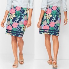 New TALBOTS WOMEN'S COTTON CANVAS A-LINE SKIRT HIBISCUS PRINT Floral 10 Career