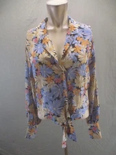 Sanctuary Size XS Women Multicolor Floral Collared Long Sleeve Front Tie Top 957