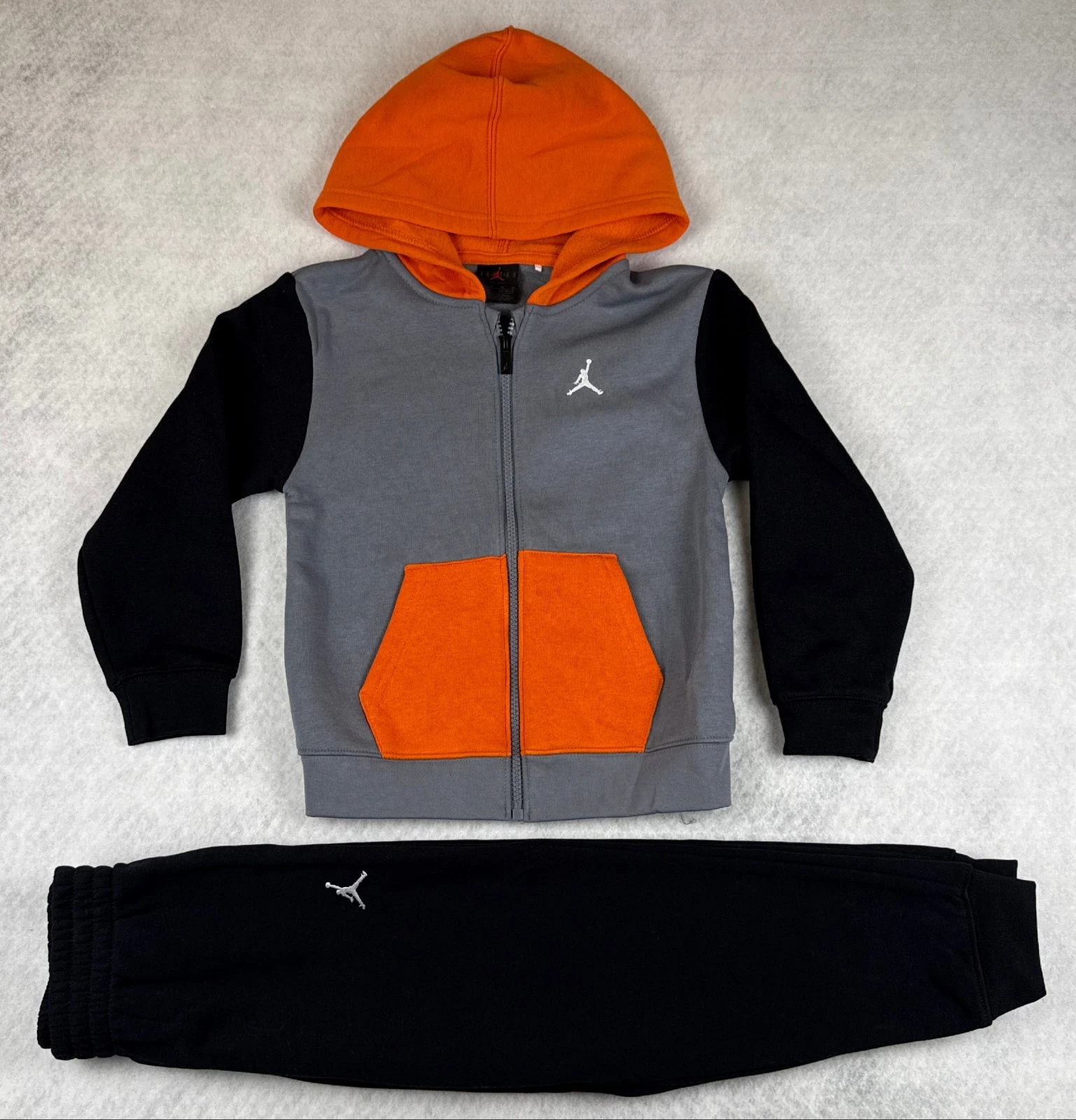 Jordan 4T Black Gray Orange 2 Piece Fleece Hoodie Tracksuit Set NWT