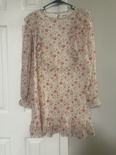 Boho-chic Floral Ruffled Peach Love Women’s Mini Dress Size M