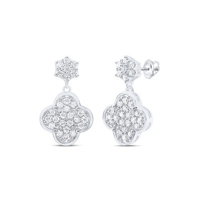0,34 ctw natürliche Diamant Blume Kleeblatt Ohrhänger 14kt Weißgold